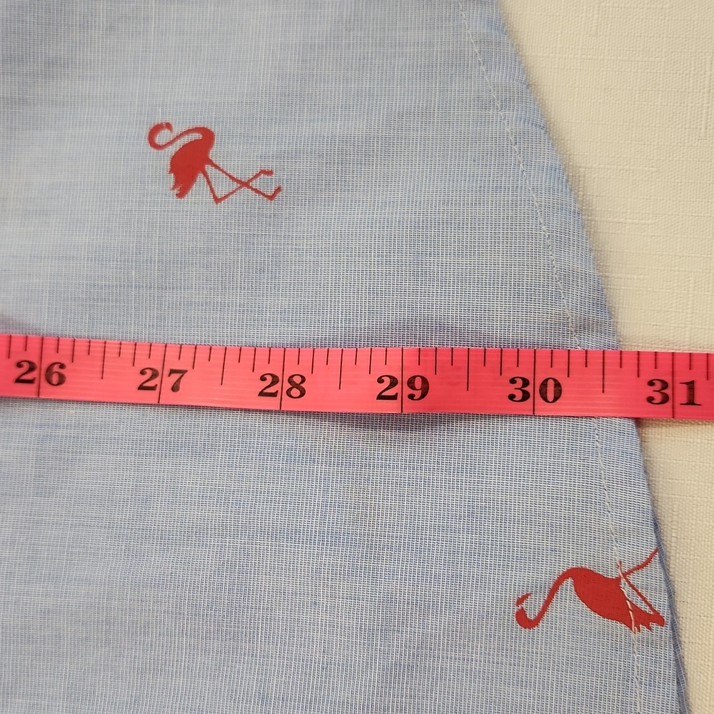 Chaps Easy Care Light Blue Red Flamingo Print Short Sleeve Shirt. Size L - Picture 11 of 11